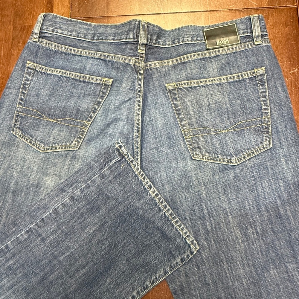 Hugo Boss Texas Jeans Mens 38/30 Blue Straight Leg Cotton Denim Black Label